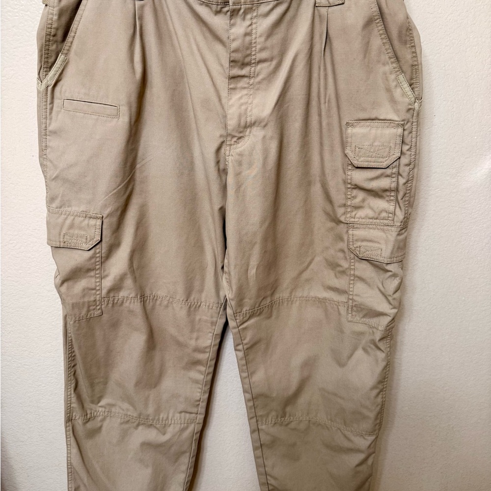 5.11 Tactical Tan Cargo Pants Durable Utility Design padded knees. Outdoors.